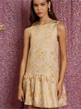 Sister Jane Metallic Gold Textured Sleeveless Mini Dress